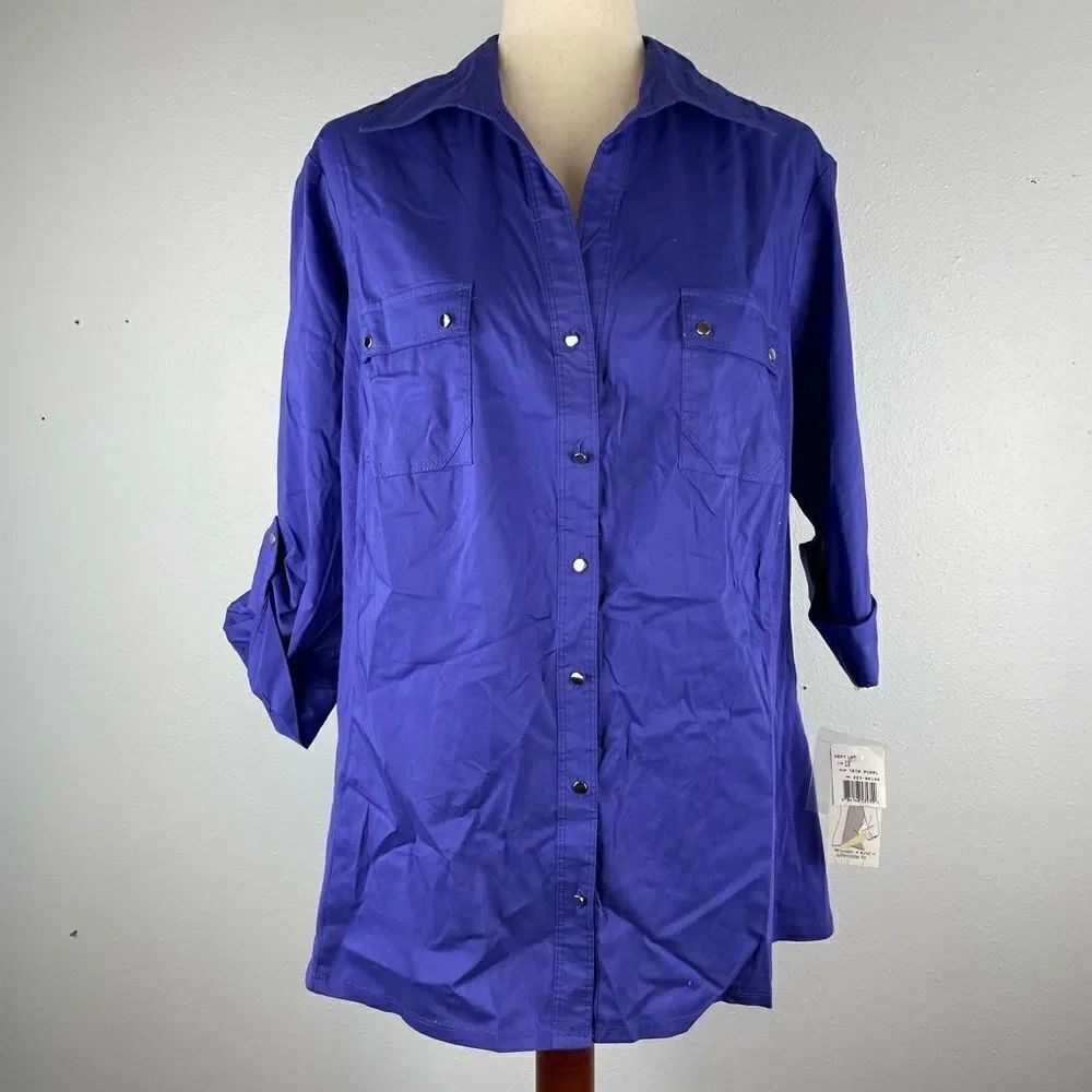 NWT Zac & Rachel Iris Purple Button Down Shirt Size 1X